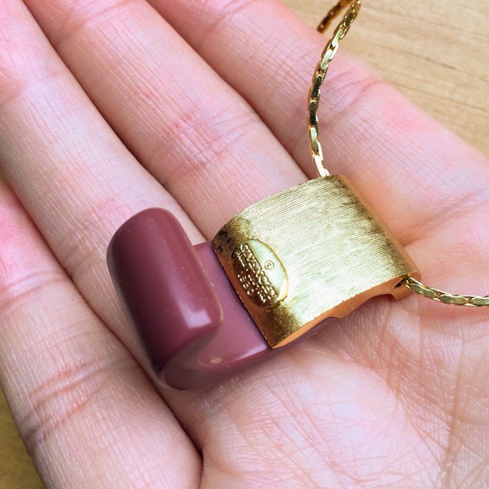 Vintage Givenchy 80s curved mauve signed necklace - Picture 15 of 16